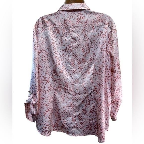 Chicos Pink and beige leopard print button down satin top - Picture 5 of 6